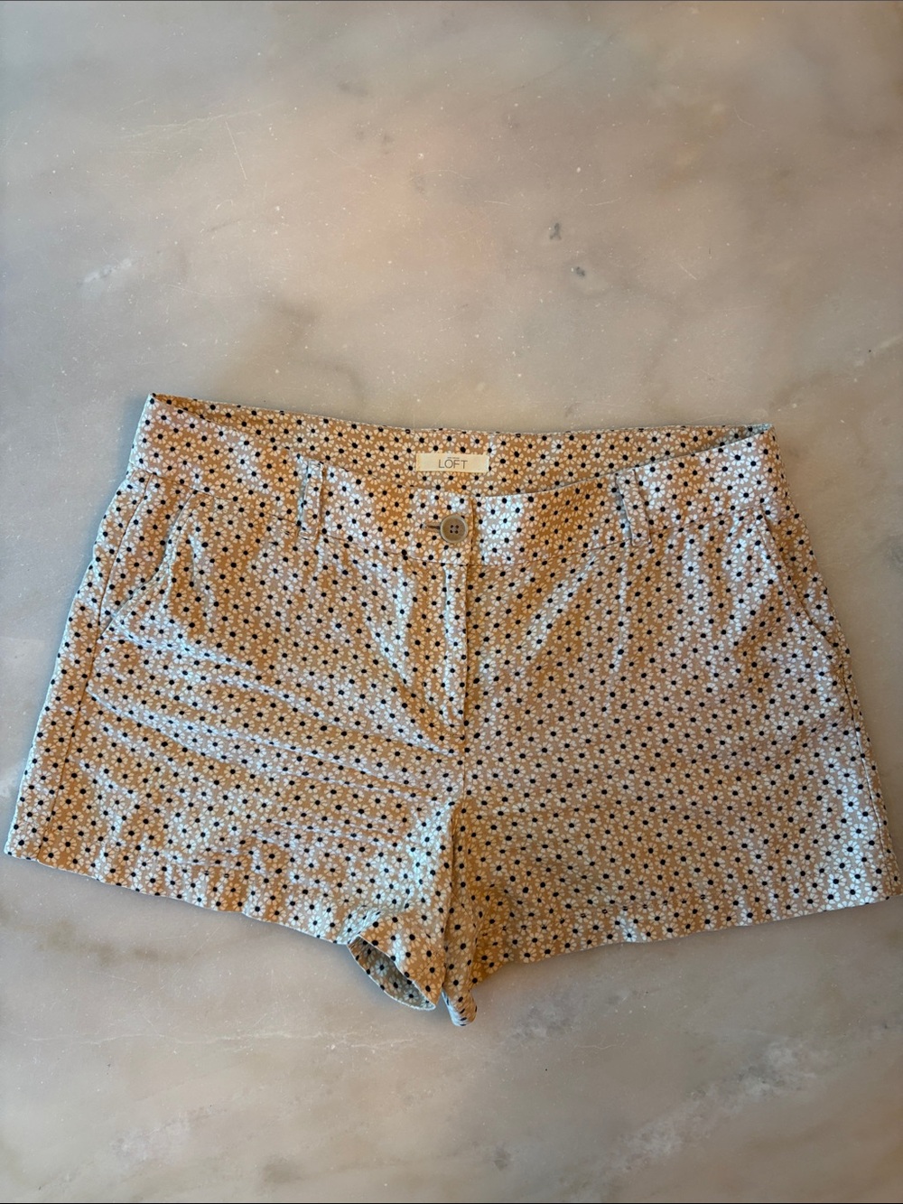 LOFT Tan Floral Dot linen blend Daisy Shorts